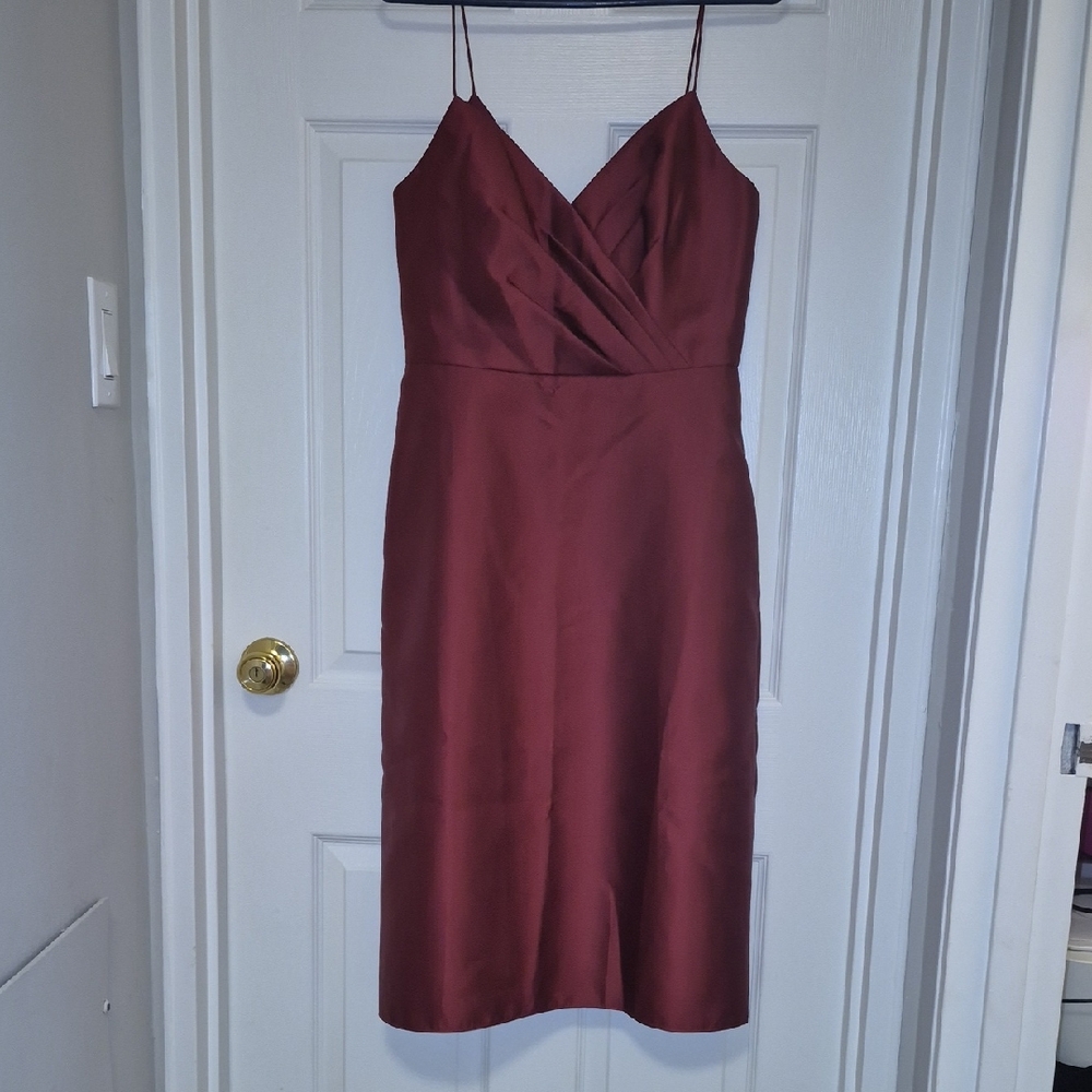 ALFRED SUNG Burgundy Slip Midi Dress with Draped V-Neck